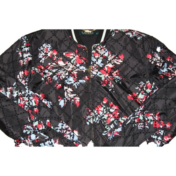 Lauren Ralph Lauren Women's Fall Floral Eyelet Print Bomber Black Jacket Size M - Picture 2 of 11